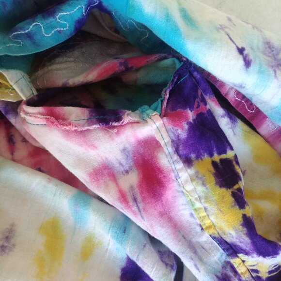 Handmade sturdy 100% cotton approx XL tie dye look embroidered blouse pockets - Picture 12 of 16